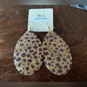 Genuine leather gold and brown spotted earrings